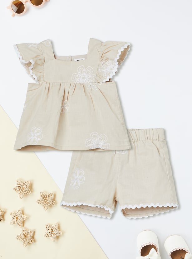 Girls Embroidered Shorts Set
