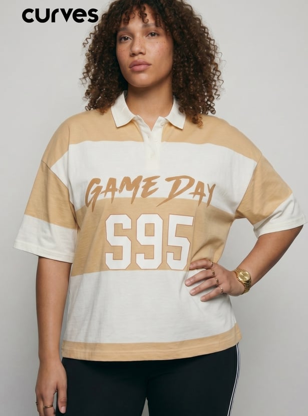 Women Striped Oversized Polo T-shirt