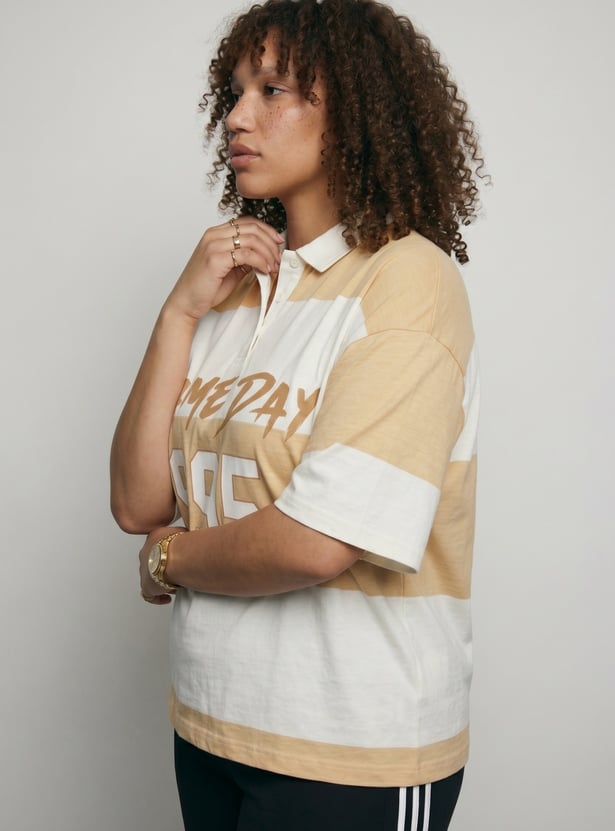 Women Striped Oversized Polo T-shirt