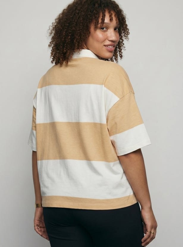 Women Striped Oversized Polo T-shirt