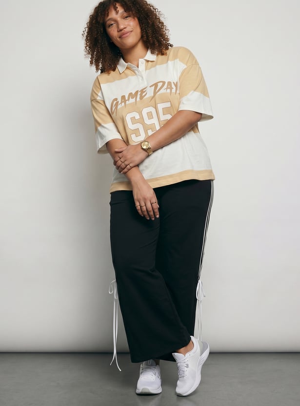 Women Striped Oversized Polo T-shirt