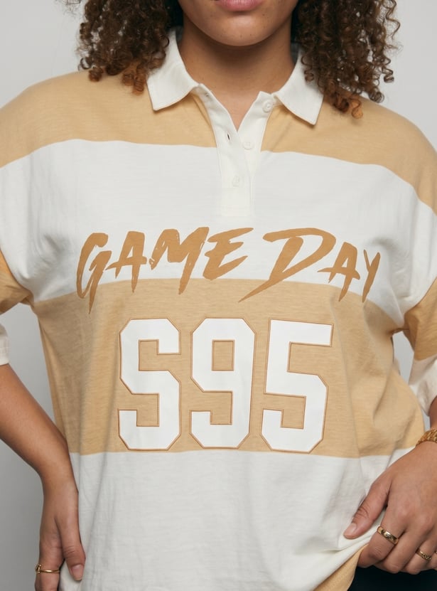 Women Striped Oversized Polo T-shirt