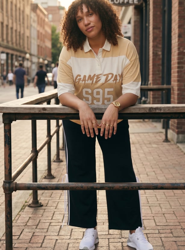 Women Striped Oversized Polo T-shirt