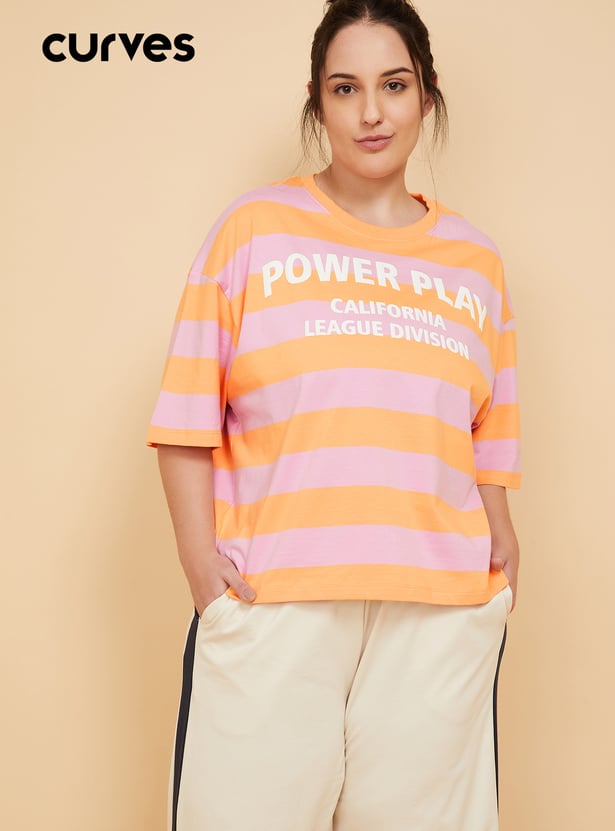 Women Striped Oversized Sports T-shirt