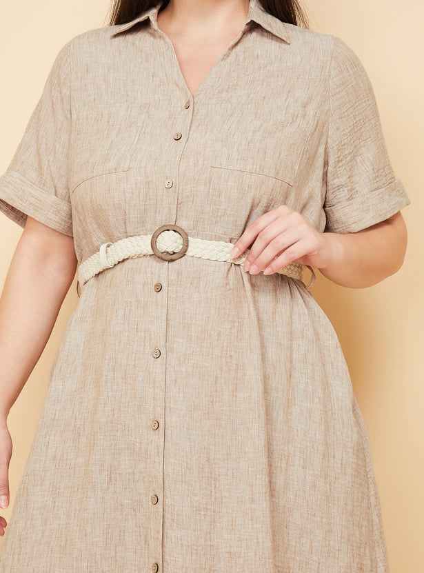 Women Textured Shirt Dress with Belt