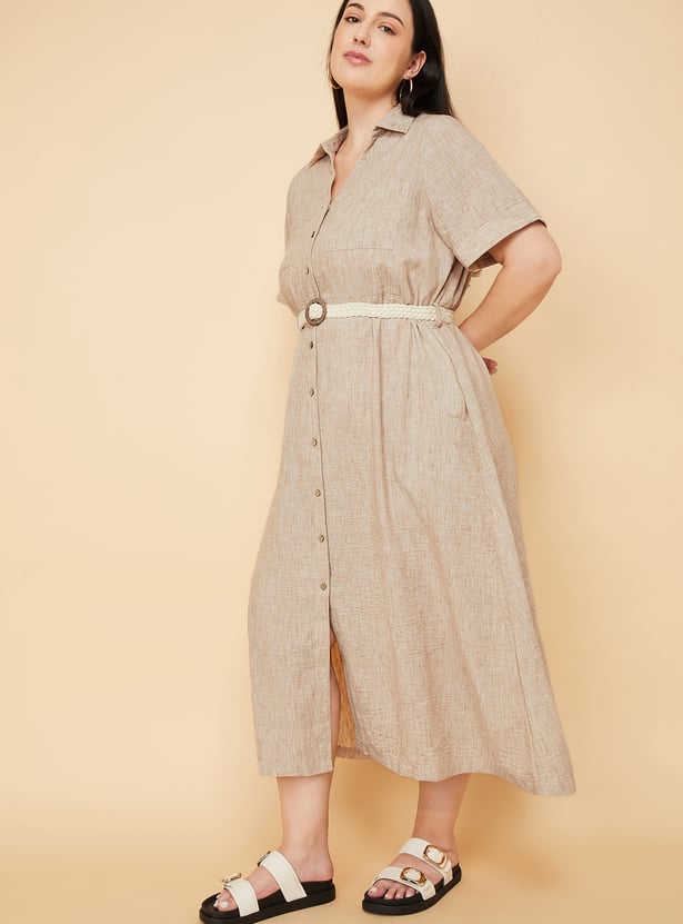 Women Textured Shirt Dress with Belt