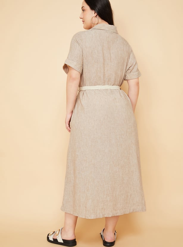 Women Textured Shirt Dress with Belt