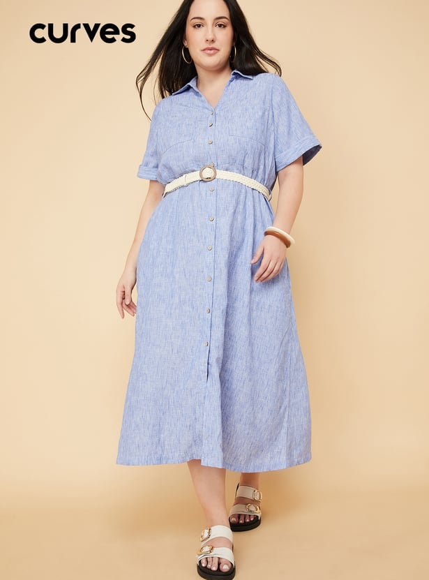 Women Textured Shirt Dress with Belt