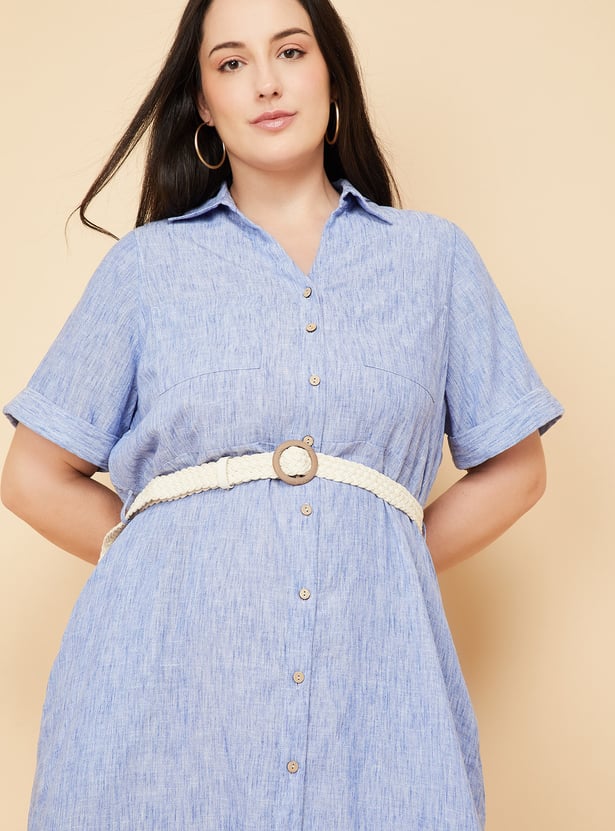 Women Textured Shirt Dress with Belt