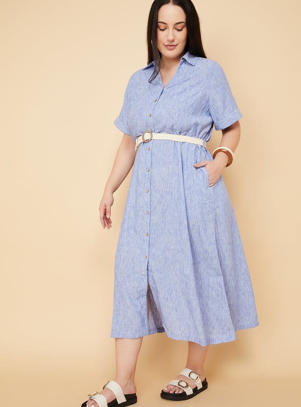 Women Textured Shirt Dress with Belt