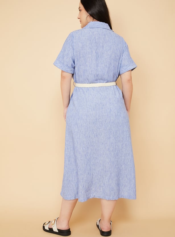 Women Textured Shirt Dress with Belt