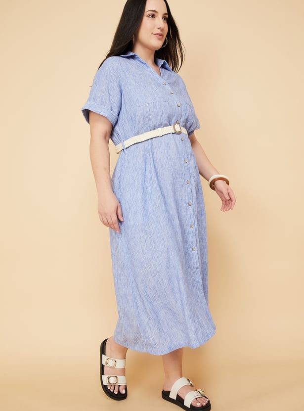Women Textured Shirt Dress with Belt