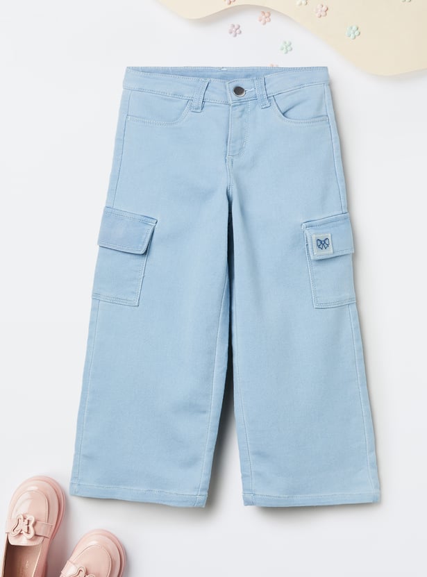 Girls Solid Wide Leg Jeans