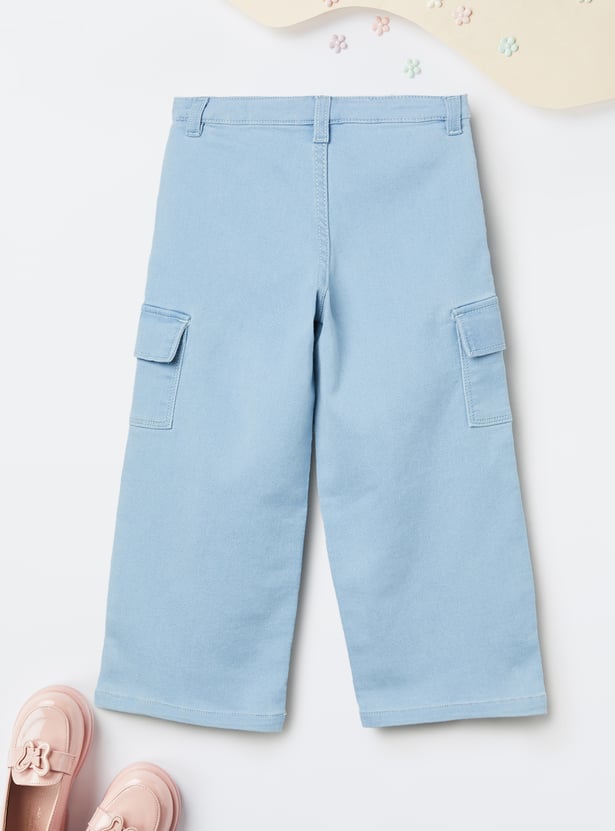 Girls Solid Wide Leg Jeans