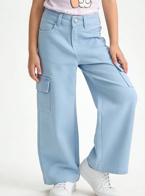 Girls Solid Wide Leg Jeans