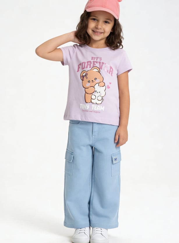 Girls Solid Wide Leg Jeans