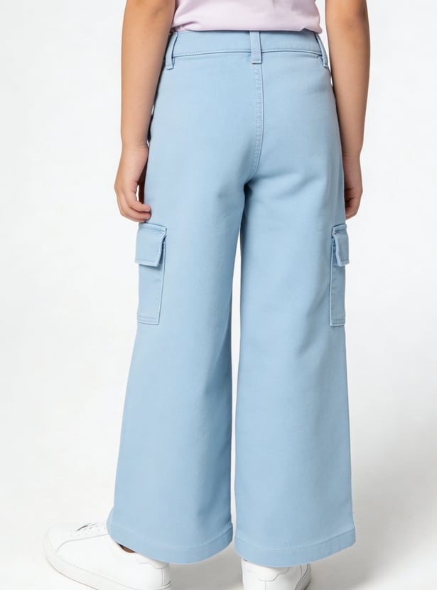 Girls Solid Wide Leg Jeans
