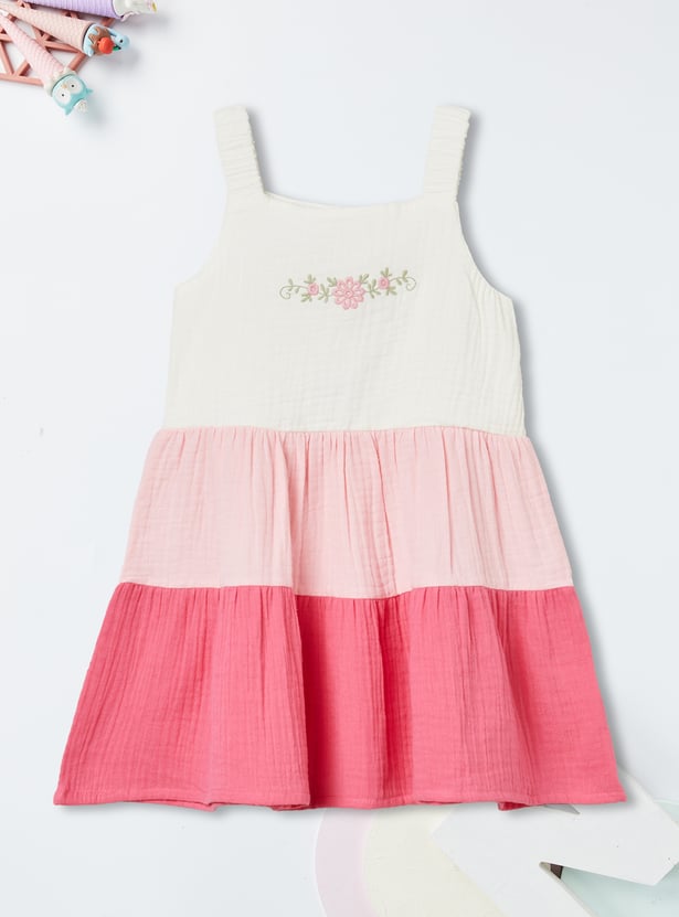 Girls Colourblock Tiered Dress