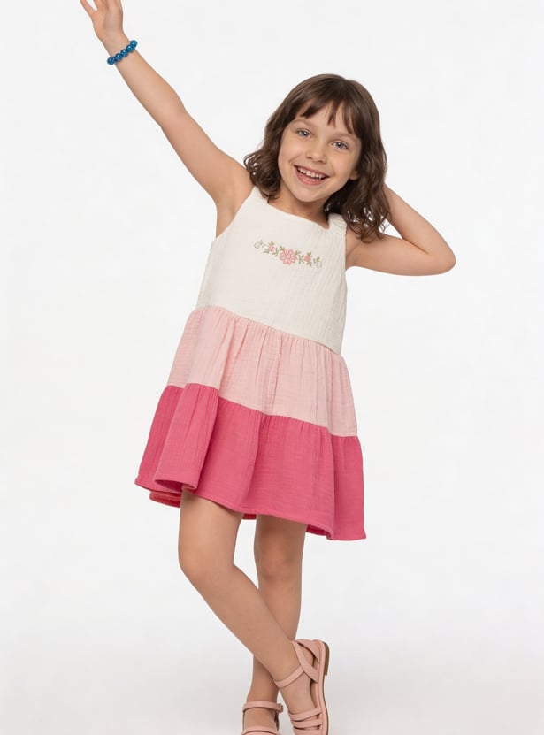 Girls Colourblock Tiered Dress
