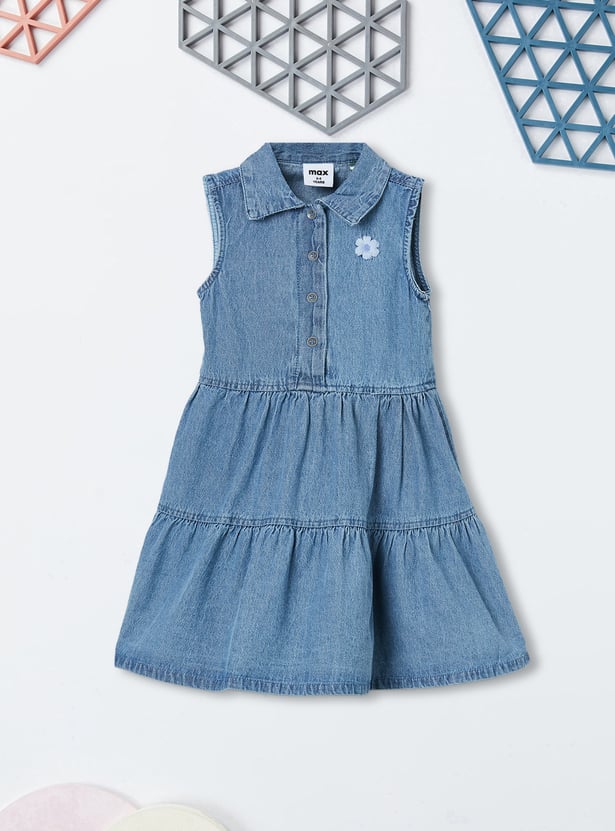 Girls Washed Tiered Denim Dress