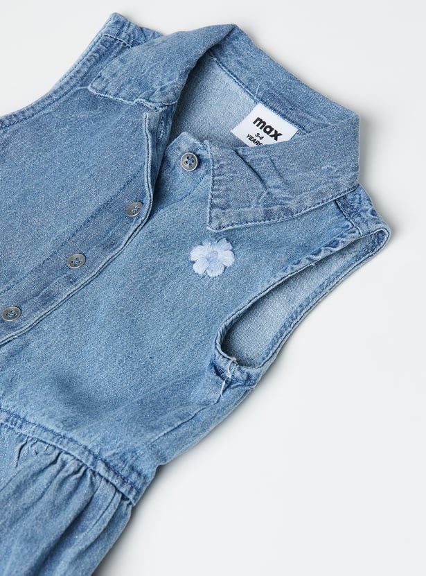 Girls Washed Tiered Denim Dress