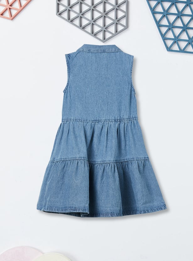 Girls Washed Tiered Denim Dress