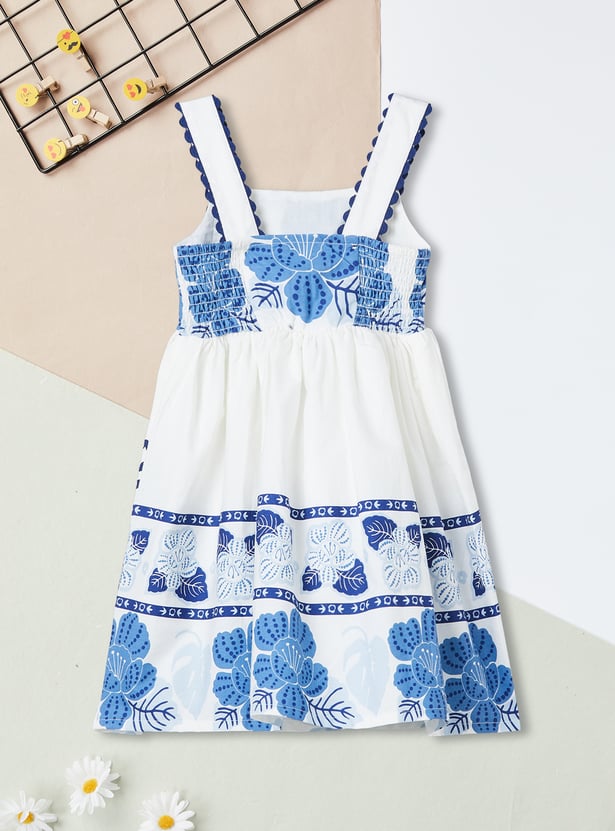 Girls Floral Print Pinafore Dress