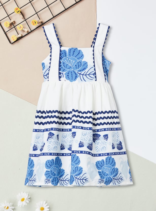 Girls Floral Print Pinafore Dress