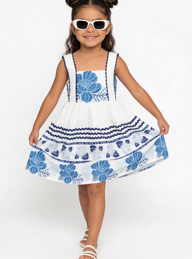Girls Floral Print Pinafore Dress