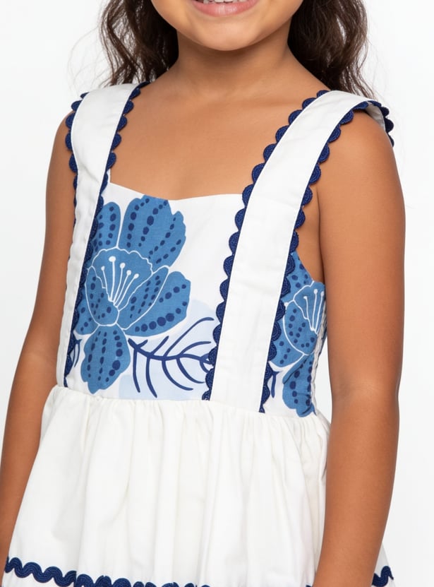 Girls Floral Print Pinafore Dress