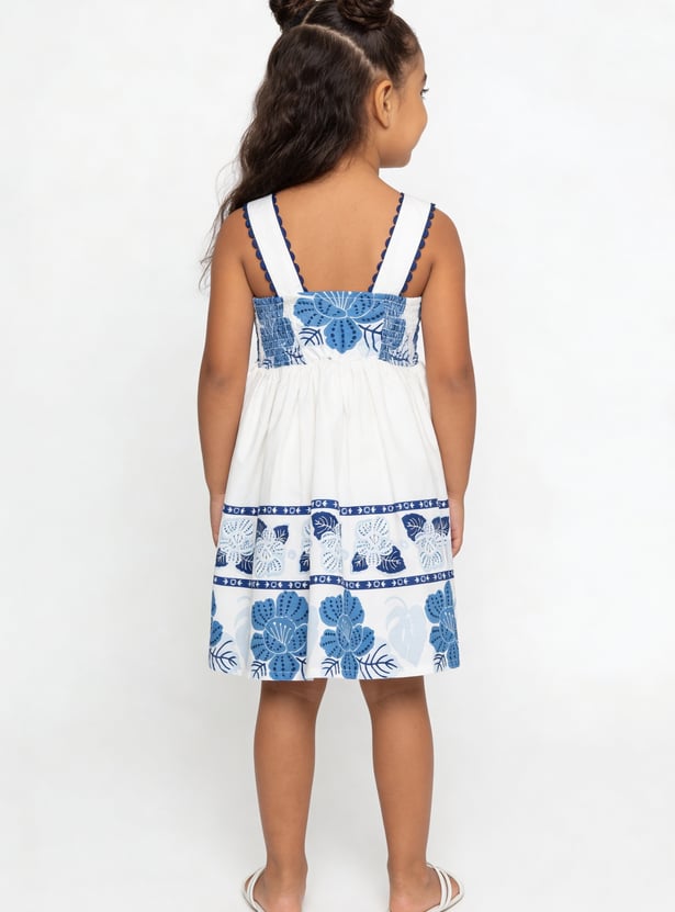 Girls Floral Print Pinafore Dress