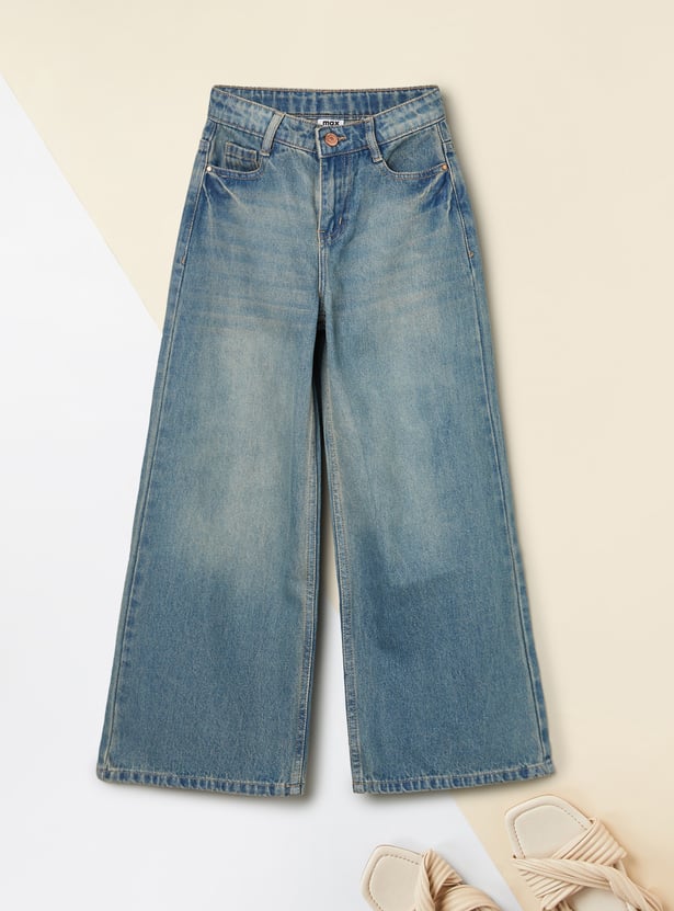 Girls Washed Wide Leg Jeans