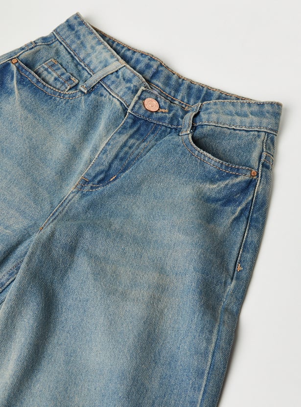 Girls Washed Wide Leg Jeans
