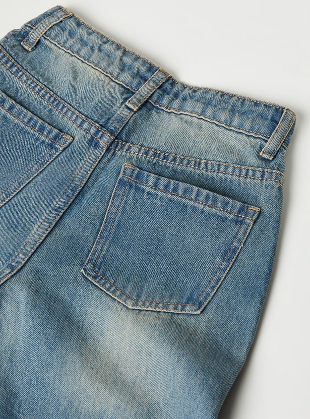 Girls Washed Wide Leg Jeans