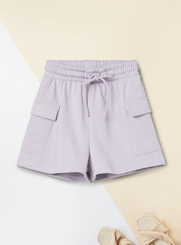 Girls Solid Cargo Shorts
