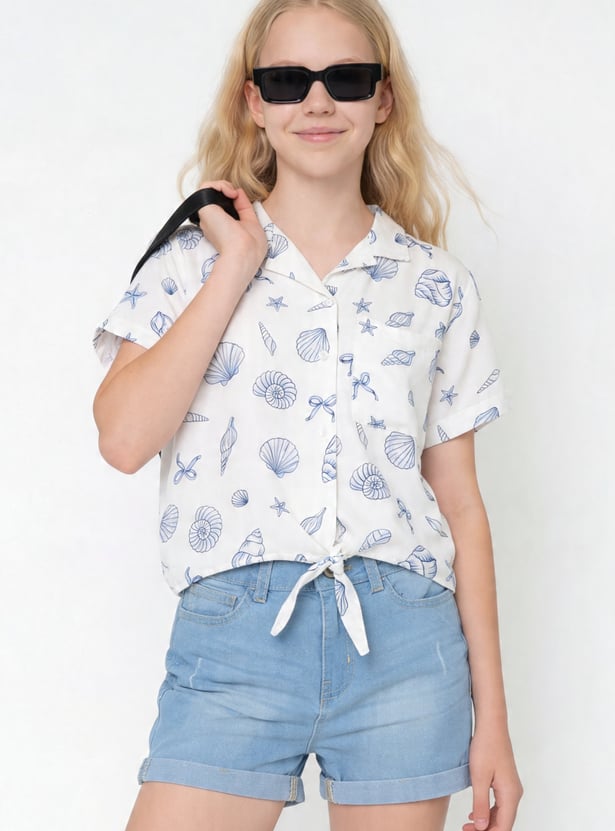 Girls Printed Boxy Shirt