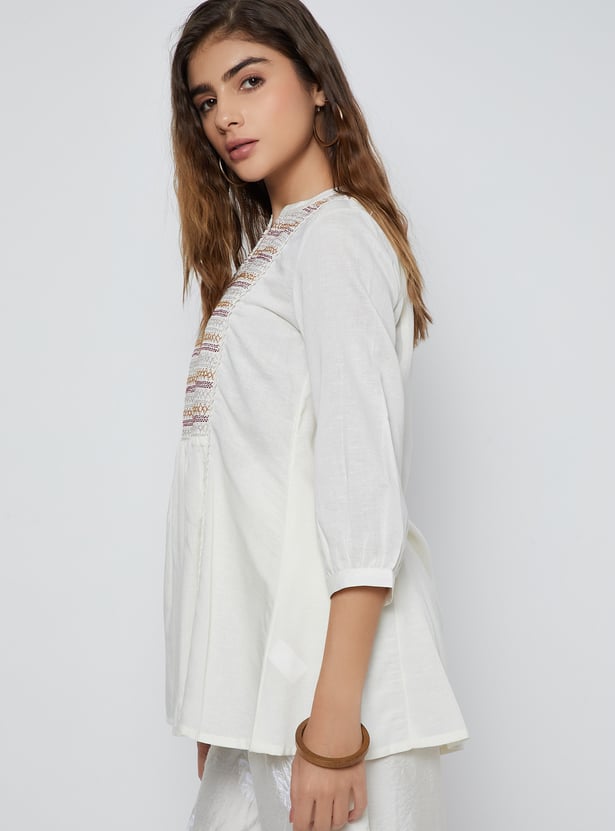 Women Embroidered Yoke Tunic