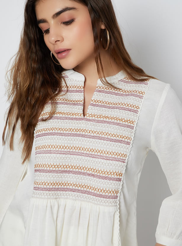 Women Embroidered Yoke Tunic