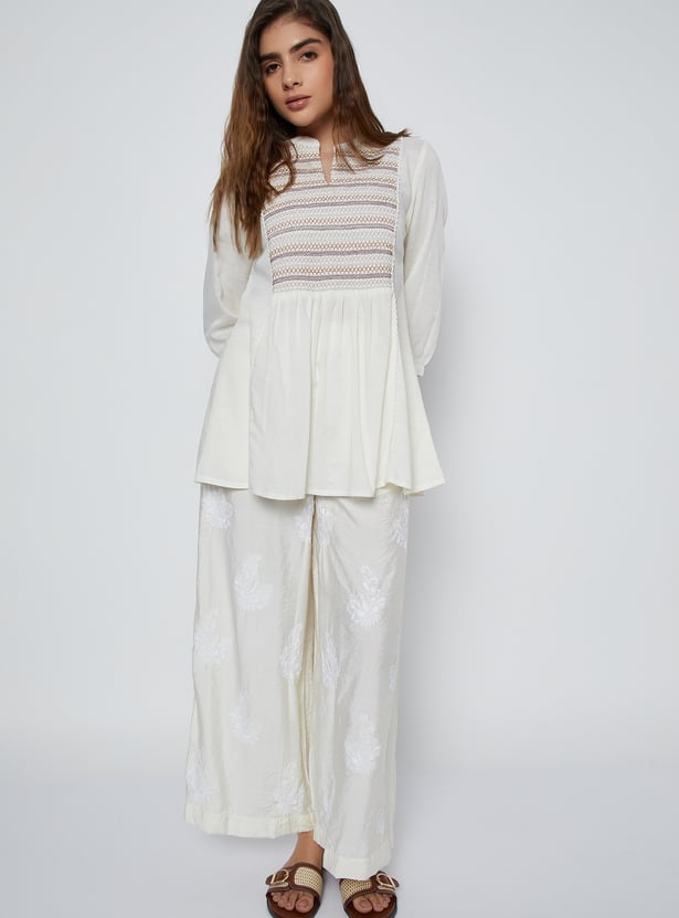 Women Embroidered Yoke Tunic