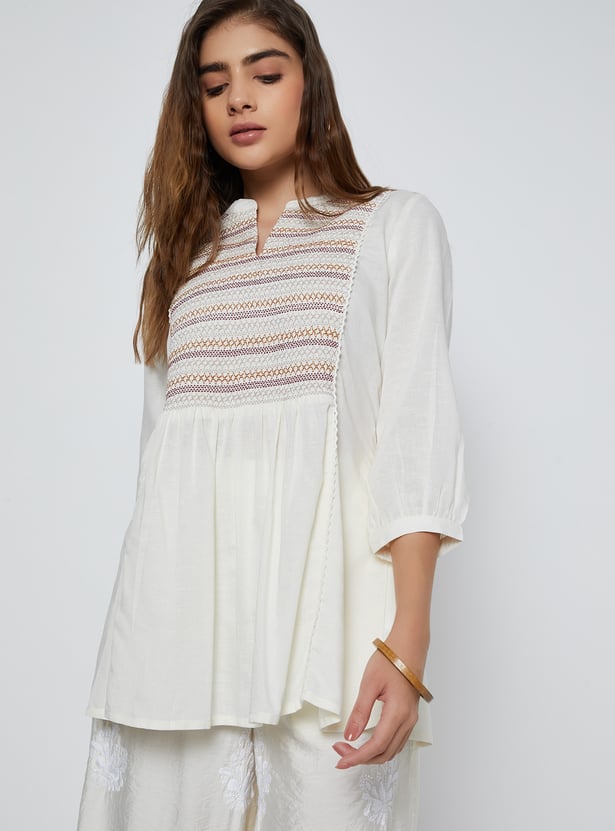 Women Embroidered Yoke Tunic