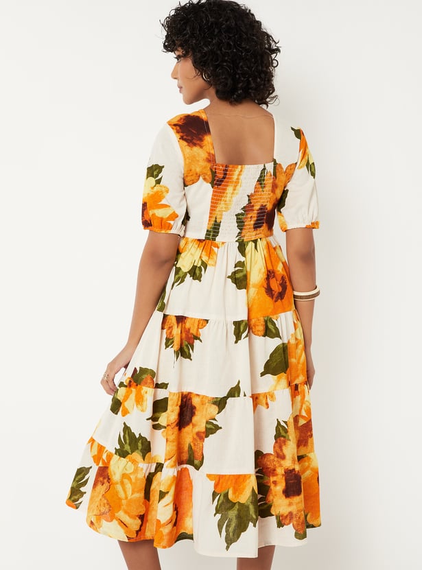 Women Floral Print Tiered Midi Dress