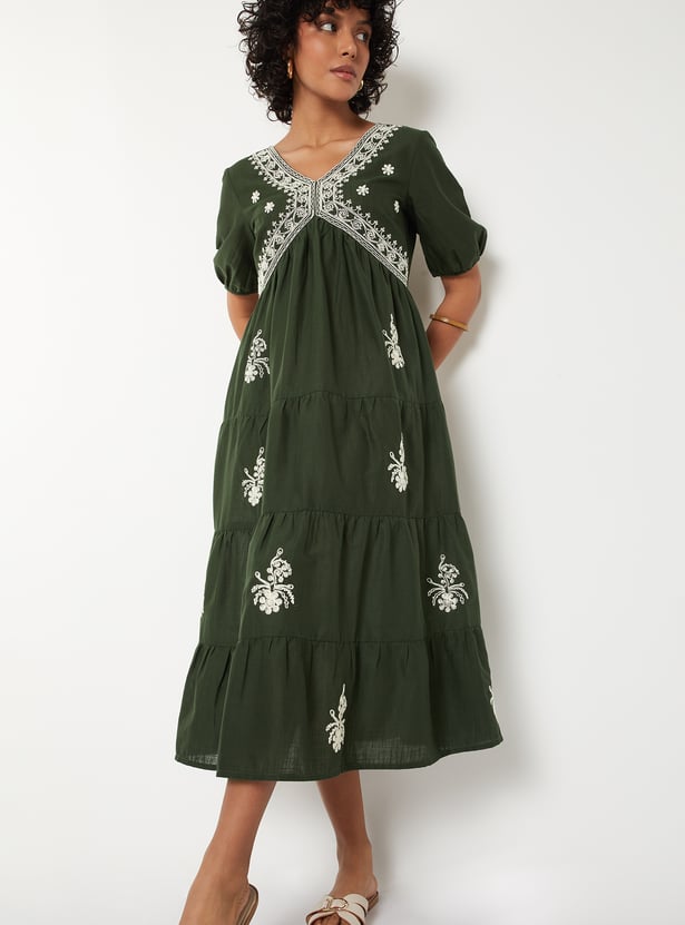 Women Embroidered Tiered Dress