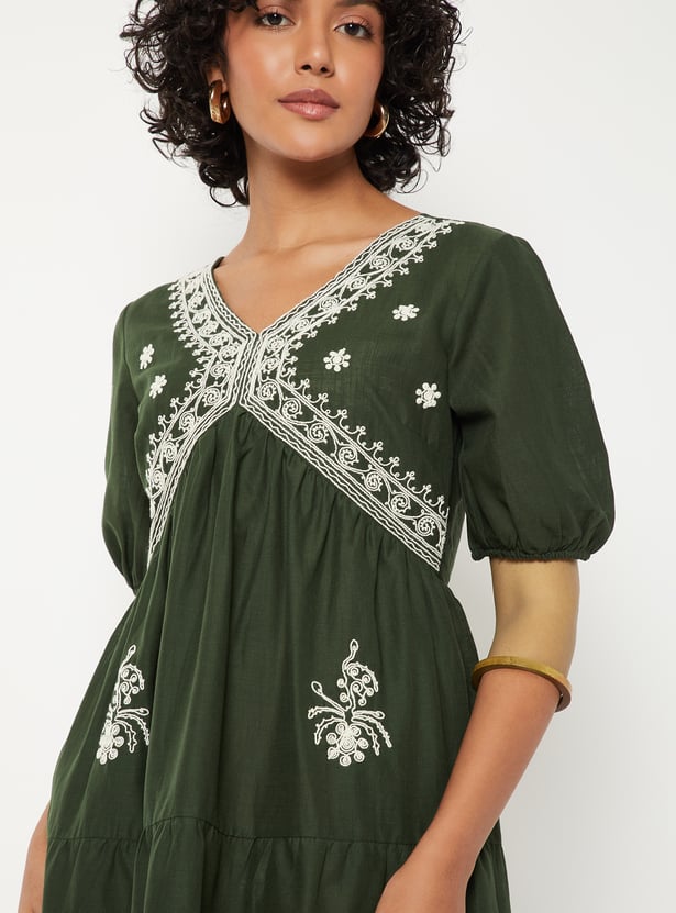 Women Embroidered Tiered Dress