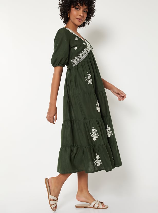 Women Embroidered Tiered Dress