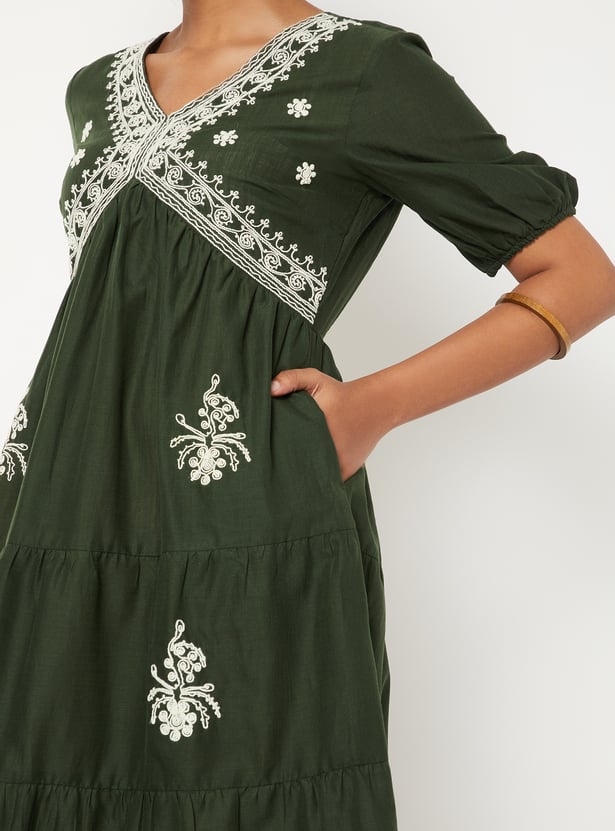 Women Embroidered Tiered Dress