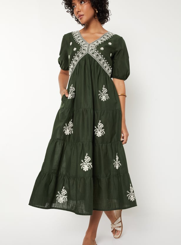 Women Embroidered Tiered Dress