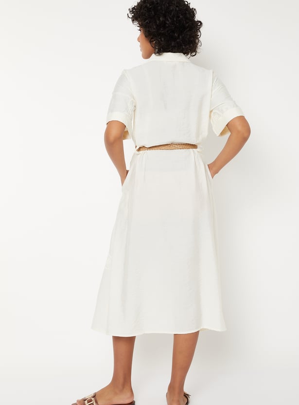Women Embroidered Shirt Dress with Belt