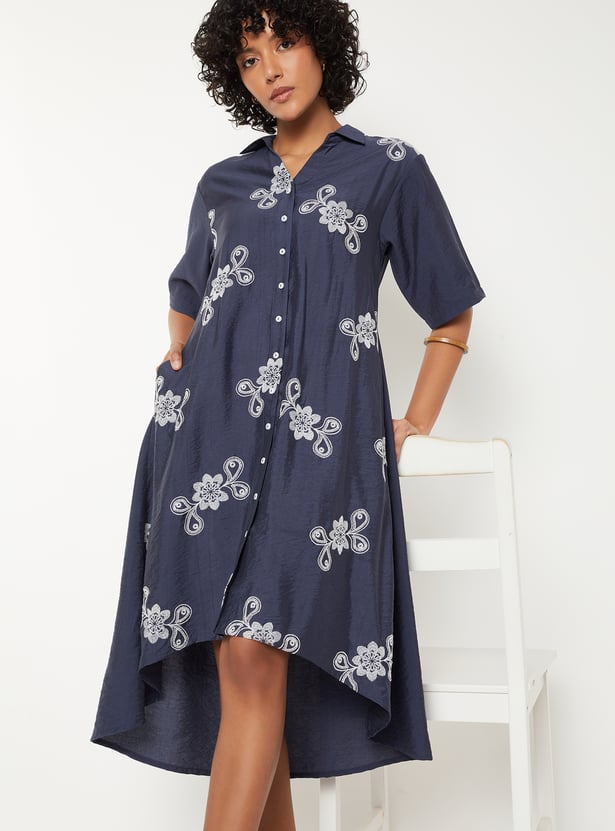 Women Embroidered Shirt Dress