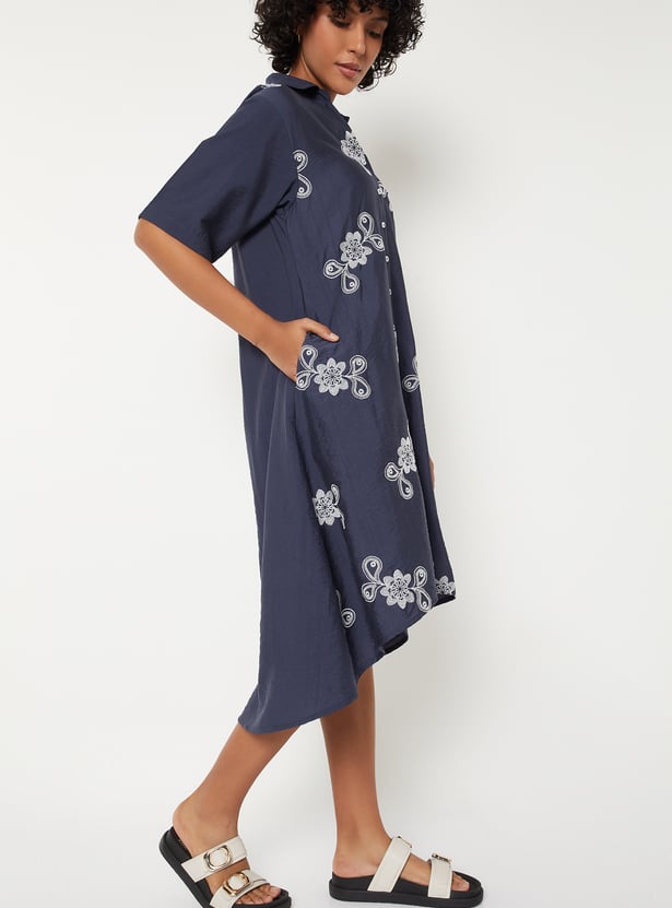 Women Embroidered Shirt Dress