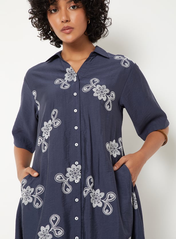 Women Embroidered Shirt Dress